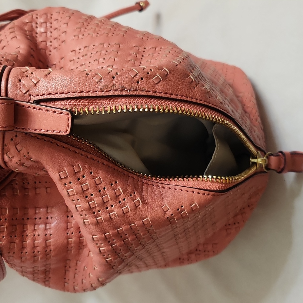 Coach Madison Marielle Pink Woven Leather Drawstring Slouch  Bucket Bag - Picture 9 of 15